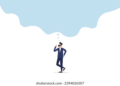 Concepts of big thinking, imagination and creativity, smart businessman thinking in a big bubble.