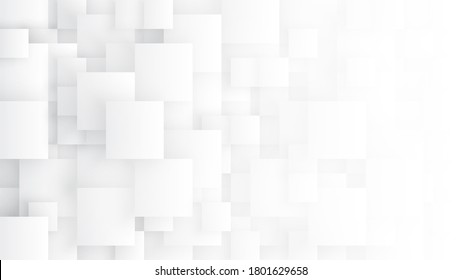 Conceptual 3D Different Size Tetragons Technology Minimalist White Abstract Background. Science Technologic Square Blocks Structure Light Wide Wallpaper. Tech Clear Blank Subtle Textured Backdrop