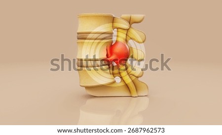 Conceptual 3D illustration of a herniated disk in the lumbar spine