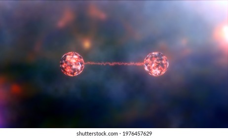 Conceptual 3D Illustration Of Quantum Entanglement. Also Can Be Use For Quantum Correlation Or Quantum Mechanics Background. 3D Rendering Quantum Computing Physics Technology Science Background.