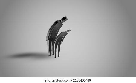 Conceptual 3D rendering of human beings who bully and subdue other men by force and discrimination