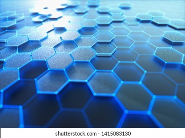 Conceptual abstract image with hexagonal structure connection. 3D illustration background. Graphene concept.