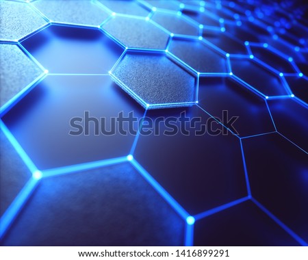 Conceptual abstract image with hexagonal structure connection. 3D illustration background. Graphene concept.