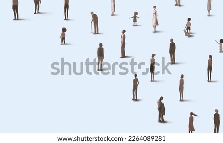 Conceptual artwork of crowd, different, alone, hope, and loneliness. Group of people in the city. Concept art. surreal painting.