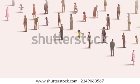 Conceptual artwork of crowd, different, alone, hope, and loneliness. Group of people in the city. Concept art. surreal painting.