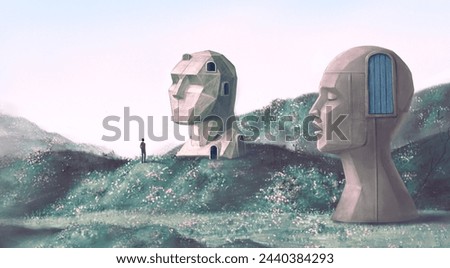Conceptual artwork. mind and brain concept art. surreal painting.