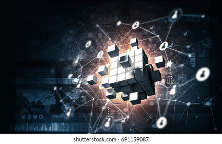 Conceptual background image with cube figure and social connection lines. 3d rendering - Shutterstock ID 691159087