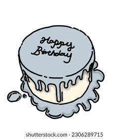 Conceptual Blue Birthday Cake and Happy Birthday Typography Topping Cake pop art style hand drawn  Comic book style imitation  Vintage retro style  