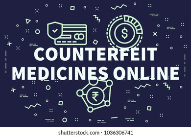 Conceptual Business Illustration With The Words Counterfeit Medicines Online