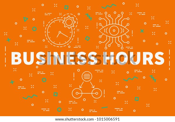 Conceptual business illustration with the words\
business\
hours