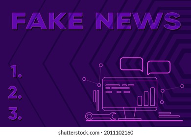 Conceptual Caption Fake News. Word For False Information Publish Under The Guise Of Being Authentic News Computer Maintenance And Repair Concept, Abstract Communication Technology