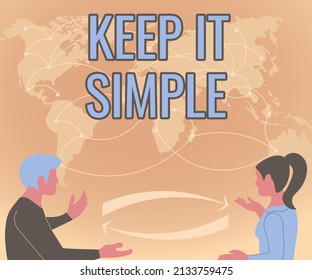 Conceptual Caption Keep It Simple. Concept Meaning Easy To Toss Around Understandable Generic Terminology Two Teammates Discussing New Ideas World Map Brainstorming New Solutions.