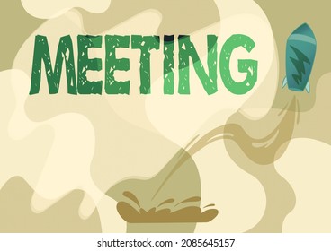 Conceptual caption Meeting. Internet Concept assembly of showing for a particular purpose or for formal discussion Spacecraft Drawing Launching From The Ground Towards Sky. - Powered by Shutterstock