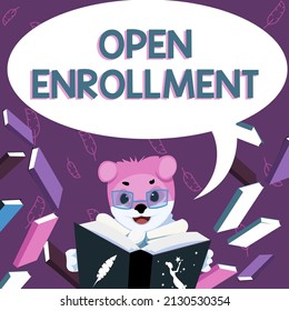 Conceptual Caption Open Enrollment. Business Overview Policy Of Allowing Qualifying Students To Enroll In School Fox With Glasses Sitting In Library Reading A Book Studying.