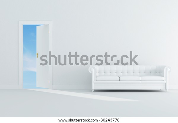 Conceptual Clean Sky Through Door White Stock Illustration 30243778