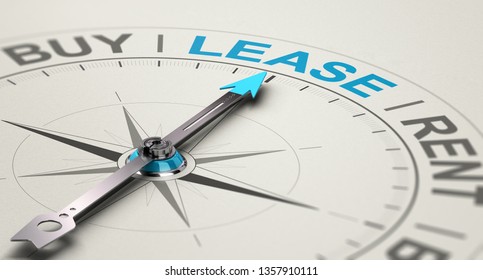 Conceptual Compass With Needle Pointing The Word Lease. Concept Of Choosing Between Buying, Renting Or Leasing A Car Or An Equipment. 3D Illustration