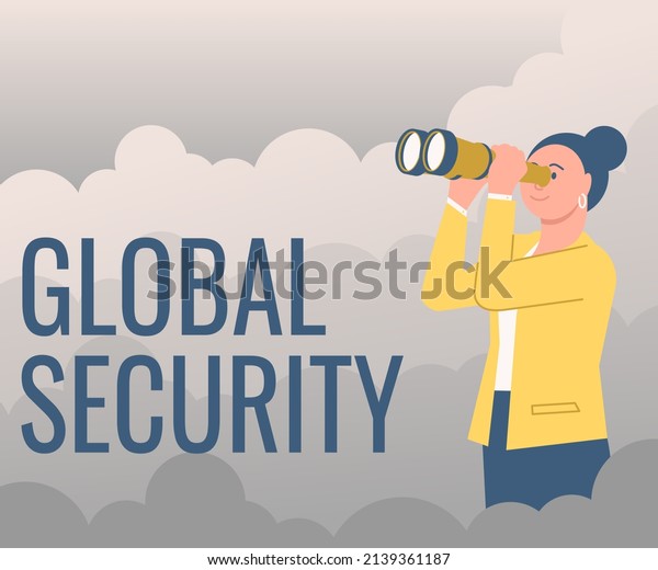 Conceptual display\
Global Security. Internet Concept protection of the world against\
war and other threats Woman Looking Through Hand Held Telescope\
Seeing New\
Opportunities.