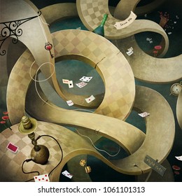 Conceptual fantasy background  for illustration poster photo wallpaper  and muddle road Wonderland 