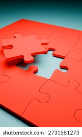 Conceptual fixing of a problem with a jig saw puzzle missing the final piece before completion 3d render