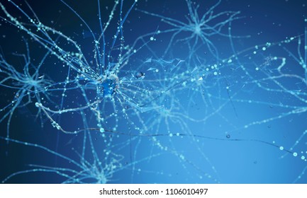 Conceptual illustration of neuron cells with glowing link knots in abstract dark space, high resolution 3D illustration 3d render 3d illustration