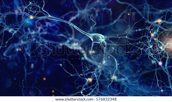 Conceptual\
illustration of neuron cells with glowing link knots in abstract\
dark space, high resolution 3D\
illustration