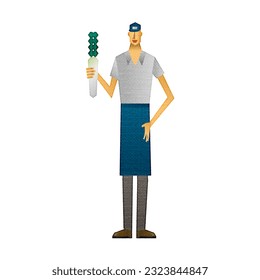 Conceptual illustration.Illustration of a man working as a grocer. - Powered by Shutterstock