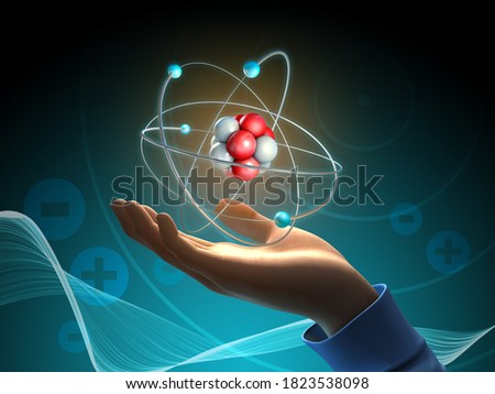 Conceptual image about the atom as a source of energy. 3D illustration.