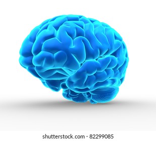 Conceptual image of a blue brain over white - 3d render