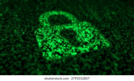 Conceptual image of cyber security and digital data protection symbol matrix style. Abstract concept 3d digital icon illustration.