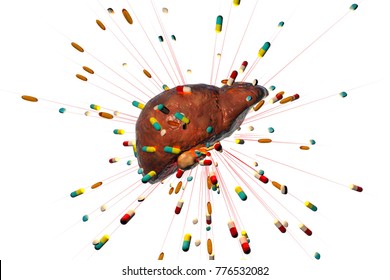 Conceptual Image Of Drug-induced Hepatotoxicity, 3D Illustration