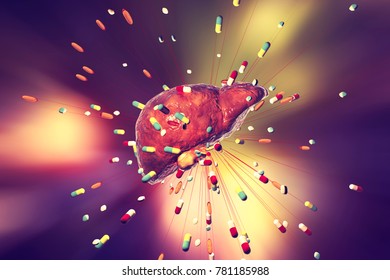 Conceptual Image Of Drug-induced Hepatotoxicity, 3D Illustration