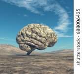 Conceptual image of a large stone in the shape of the human brain.  This is a 3d render illustration.