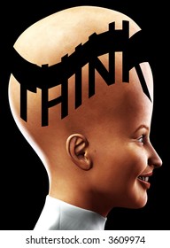 An conceptual image of a open minded happy women who is very clever.