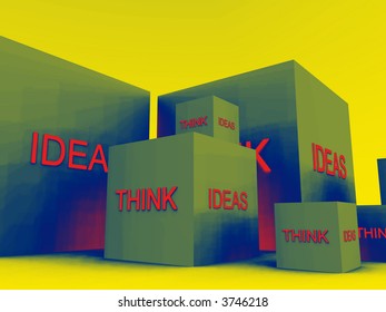 A conceptual image of a set of boxes with the words think and ideas on them.