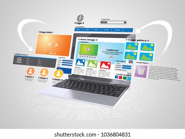 Conceptual image of Website design and development project in grey background
