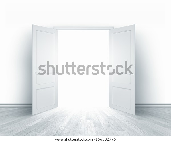 白い開いたドアのコンセプトイメージ 遠近法 のイラスト素材