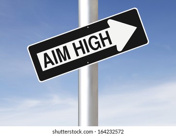 Conceptual One Way Street Sign Indicating Aim High 