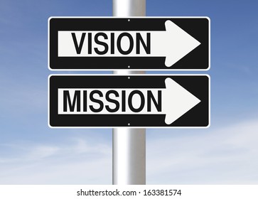 Conceptual One Way Street Signs On A Pole Indicating Vision And Mission 