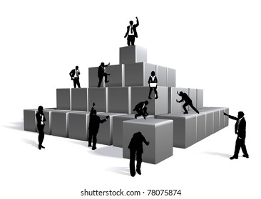 Conceptual Piece. Business People Building With Blocks