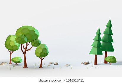 Conceptual polygonal summer trees in low poly style  Template for banner  poster  flyer  cover  brochure  3D illustration