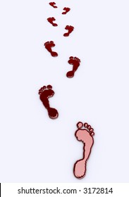 Conceptual Red Footprints On White Background - Rd Render