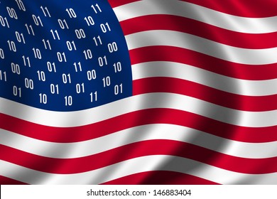 Conceptual USA flag design with binary digits instead of the traditional stars