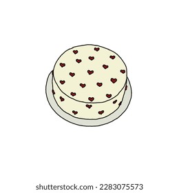 Conceptual Vanilla Cake and Red Heart Topping Cake pop art style hand drawn  Comic book style imitation  Vintage retro style  