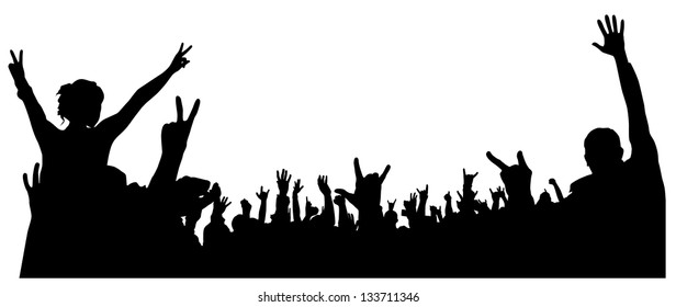 Concert Crowd Silhouette On White Background. Raster Version With Clipping Path