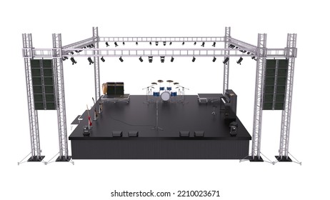 Concert Stage Isolated On White Background.Stage With Rigging.3d Rendering.