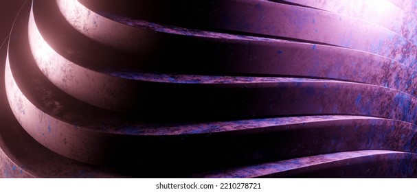 Concrete Abstract Minimal Wavy Or Curve Lines Architecture Purple Background, 3D Illustration