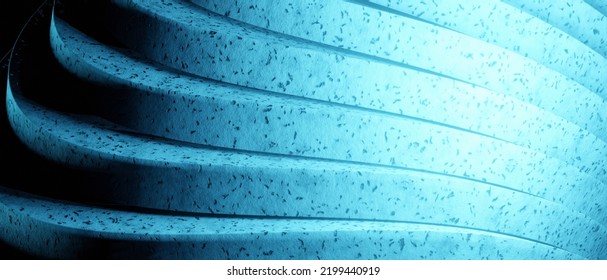 Concrete Abstract Wavy Or Curve Lines Architecture Sky Blue Background, 3D Illustration