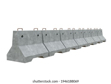 Concrete Barrier Traffic Lined Up Isolated On White Background. 3D Illustration