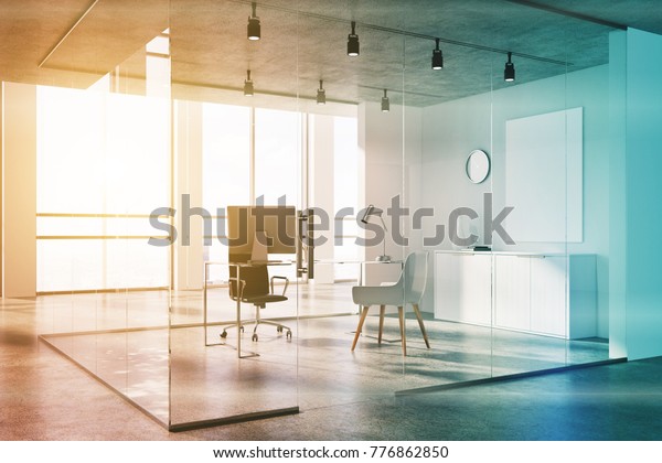 Concrete Ceiling Office Corner White Glass Stock Image