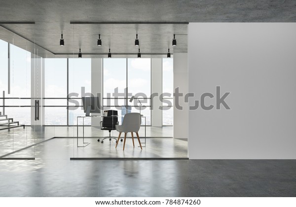 Concrete Ceiling Office Lobby White Glass Stock Illustration